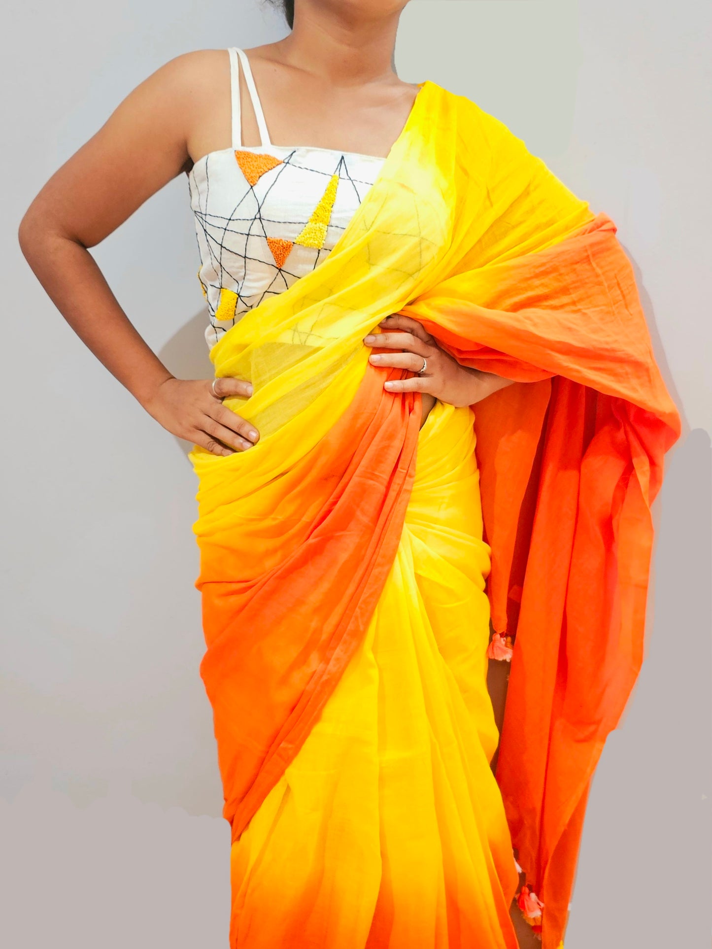 Citrus Charm MulMul Cotton Saree