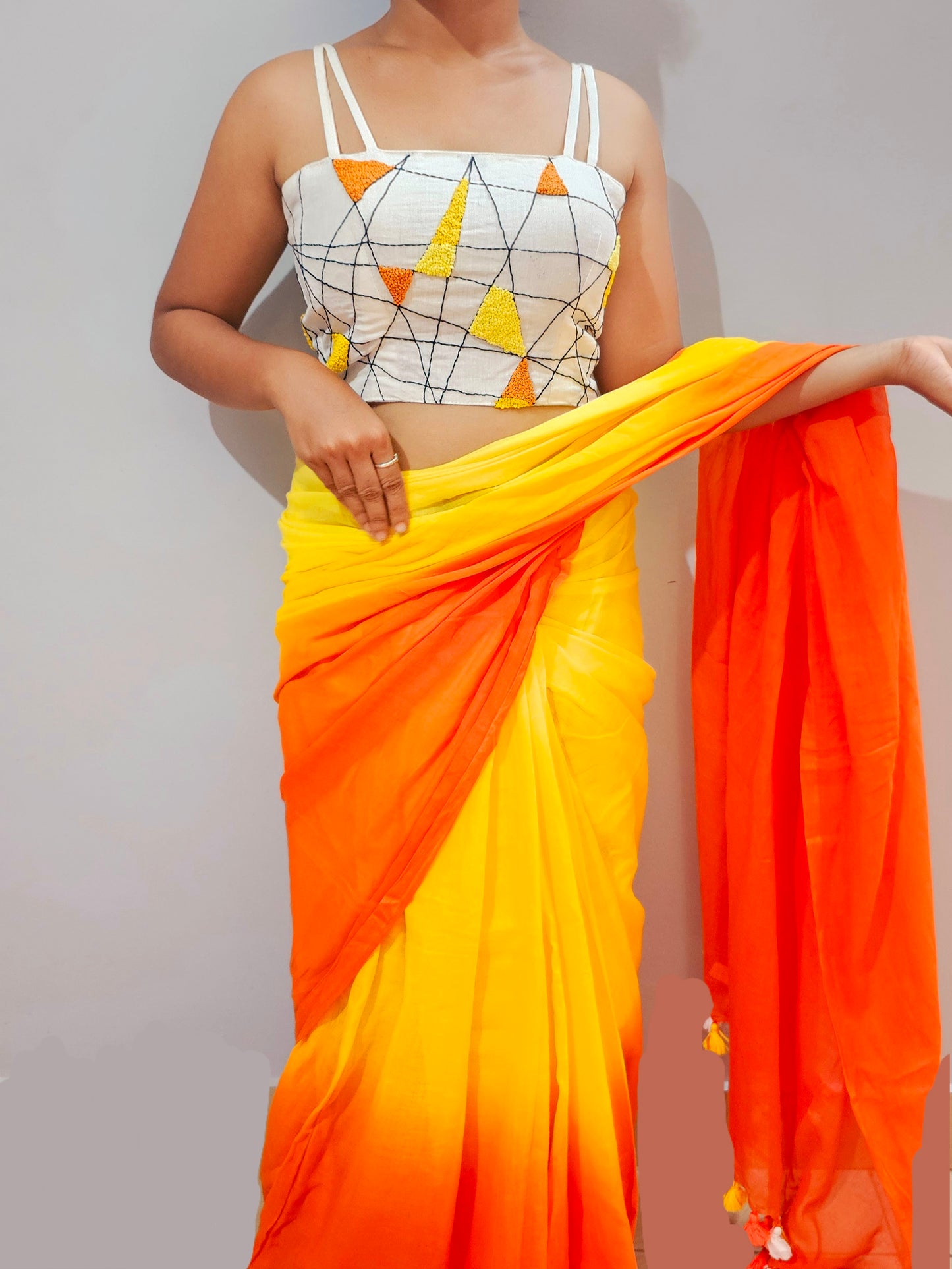 Citrus Charm MulMul Cotton Saree