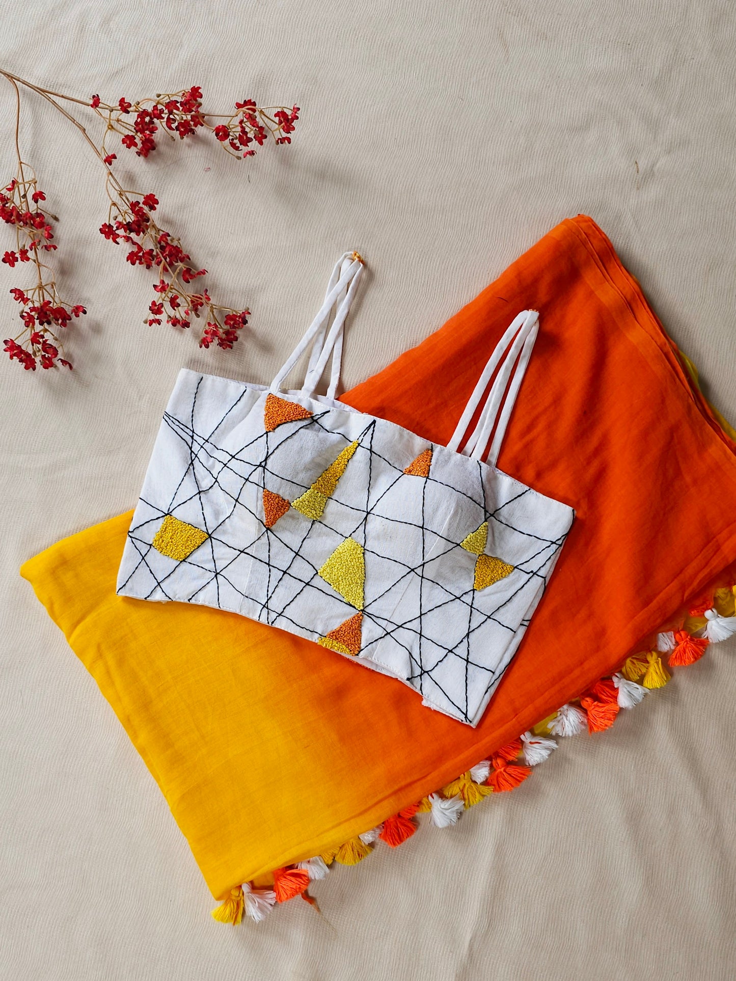 Citrus Charm MulMul Cotton Saree
