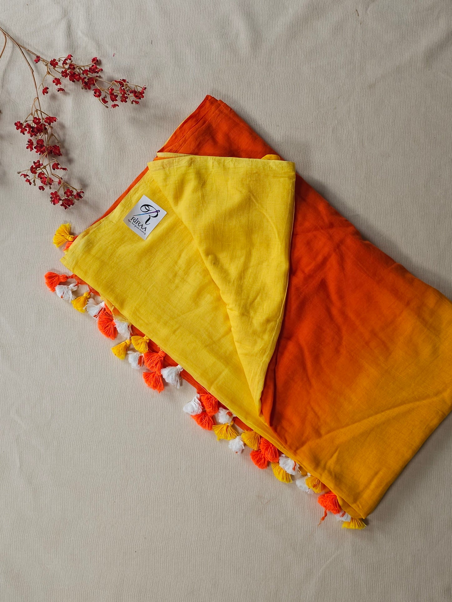 Citrus Charm MulMul Cotton Saree