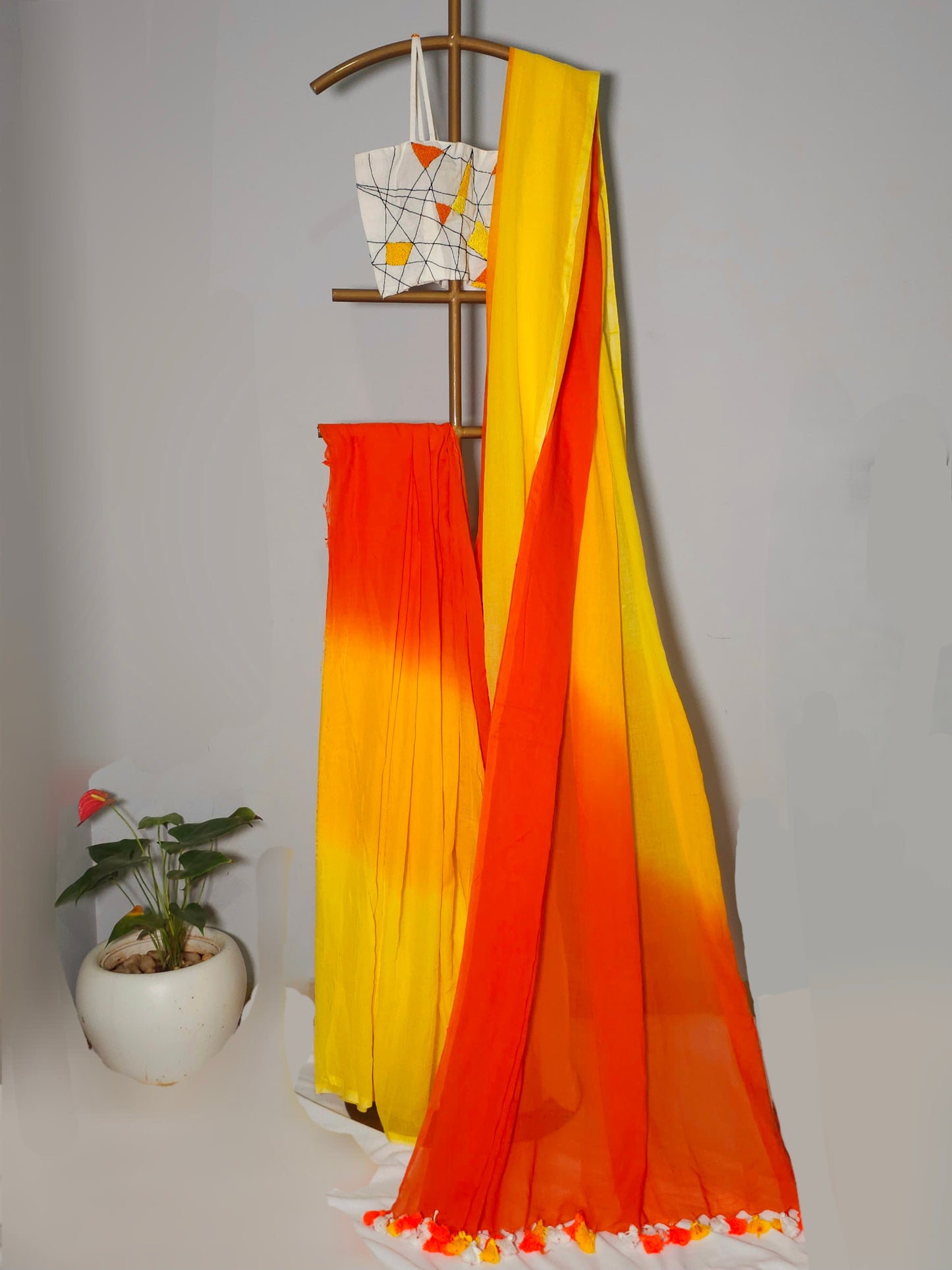 Citrus Charm MulMul Cotton Saree