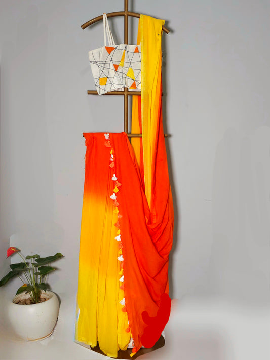 Citrus Charm MulMul Cotton Saree