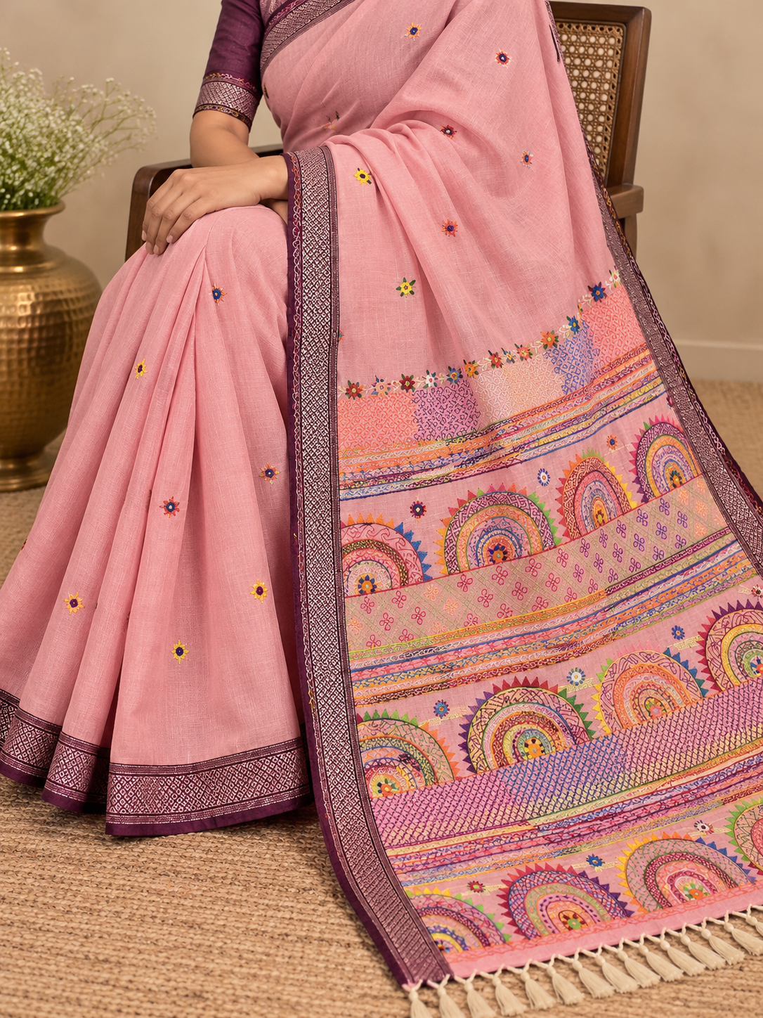 Virasat Lambani Saree - Rose Pink