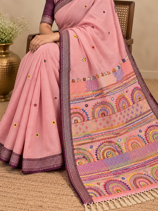 Virasat Lambani Saree - Rose Pink