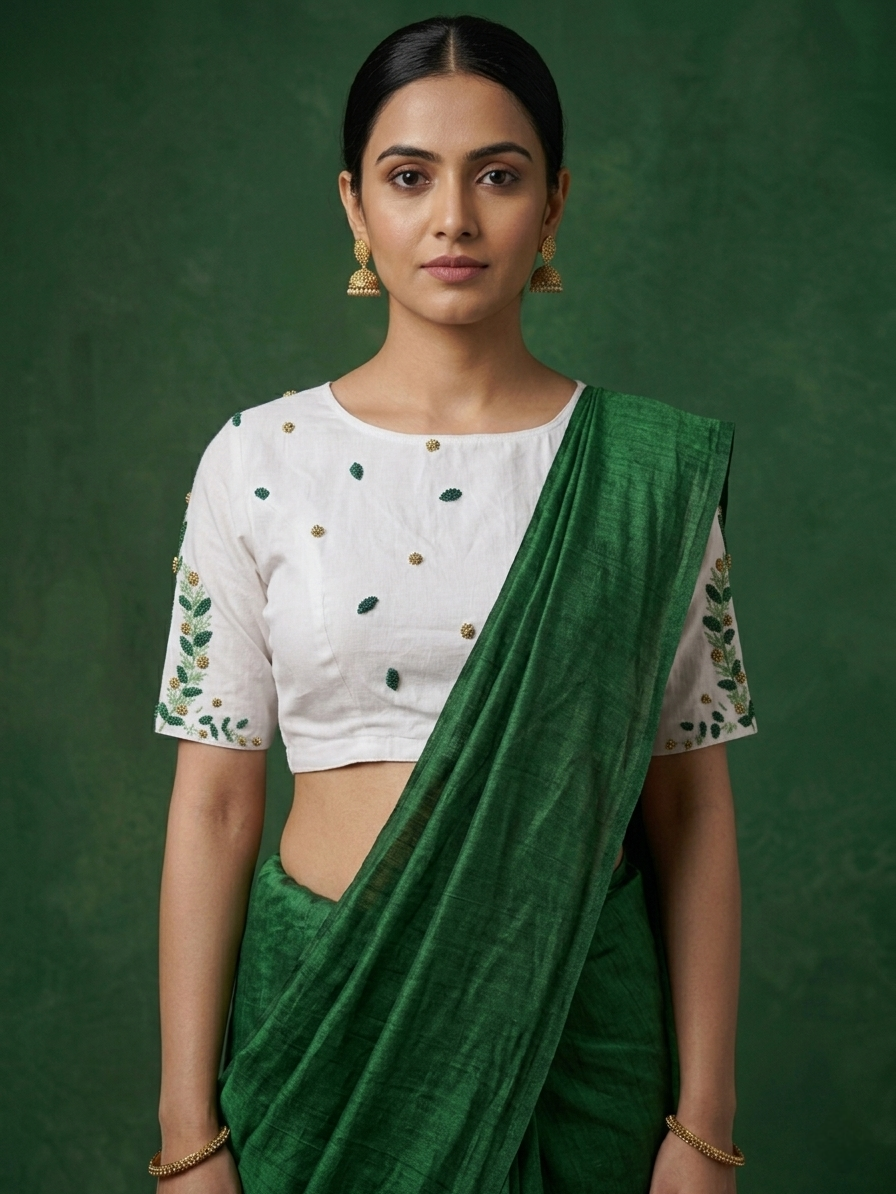 MADHURIMA BLOUSE (White & Green)
