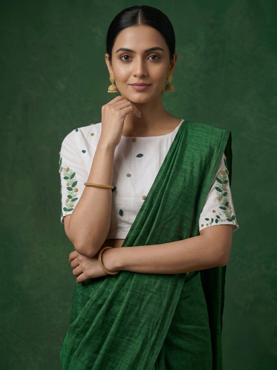 MADHURIMA BLOUSE (White & Green)
