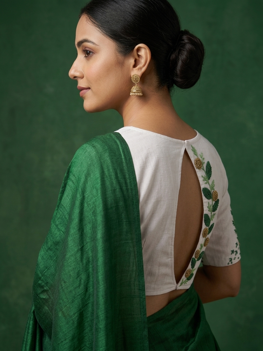 MADHURIMA BLOUSE (White & Green)