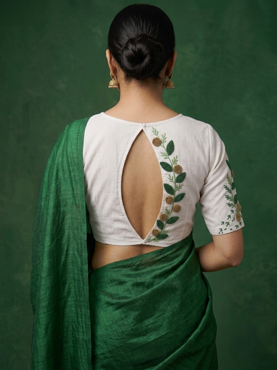 MADHURIMA BLOUSE (White & Green)